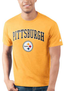 Starter Pittsburgh Steelers Gold ARCH MASCOT Short Sleeve T Shirt