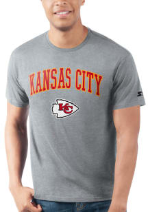 Starter Kansas City Chiefs Grey ARCH MASCOT Short Sleeve T Shirt