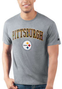 Starter Pittsburgh Steelers Grey ARCH MASCOT Short Sleeve T Shirt