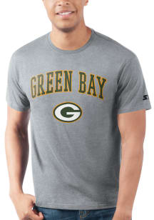 Starter Green Bay Packers Grey ARCH MASCOT Short Sleeve T Shirt