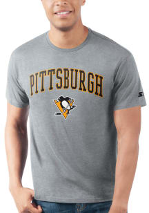 Starter Pittsburgh Penguins Grey ARCH MASCOT Short Sleeve T Shirt