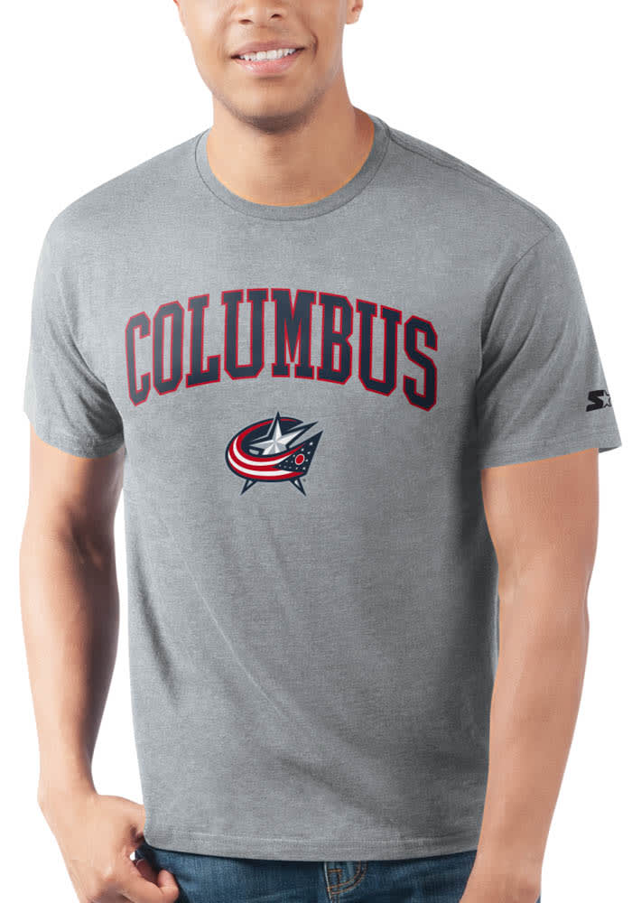 Starter Columbus Blue Jackets Grey ARCH MASCOT Short Sleeve T Shirt