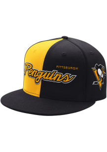 Starter Pittsburgh Penguins Black 2T Script and Side Patch Flat Brim Mens Snapback Hat