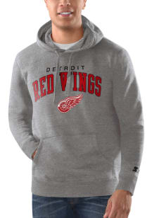 Starter Detroit Red Wings Mens Grey Arch Name Mascot Long Sleeve Hoodie