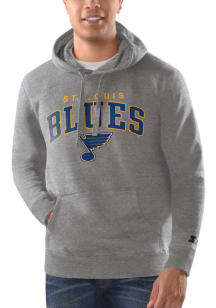 Starter St Louis Blues Mens Grey Arch Name Mascot Long Sleeve Hoodie