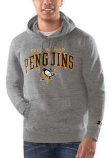 Starter Pittsburgh Penguins Mens Grey Arch Name Mascot Long Sleeve Hoodie