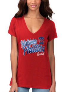Philadelphia Phillies Womens Red Fair Catch Short Sleeve T-Shirt