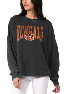 Cincinnati Bengals Womens Black Burnout Foil Crew Sweatshirt