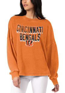 Cincinnati Bengals Womens Orange Burnout Crew Sweatshirt
