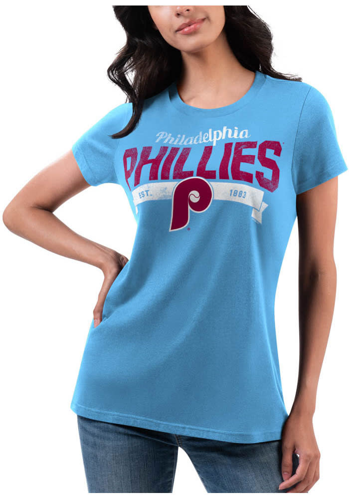 G-III Apparel Group Philadelphia Phillies Women's Light Blue Team Short Sleeve T-Shirt, Light Blue, 60% Cotton / 40% POLYESTER, Size 2XL, Rally House
