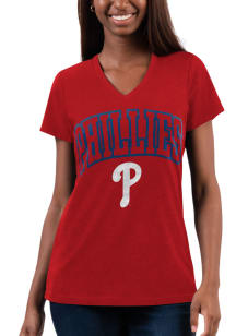 Philadelphia Phillies Womens Red Vintage Short Sleeve T-Shirt