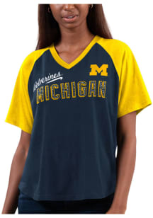 Michigan Wolverines Womens Navy Blue Free Throw Short Sleeve T-Shirt