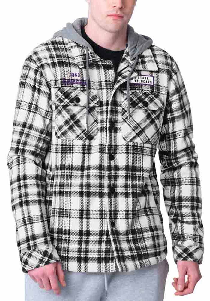 K-State Wildcats Mens Black Sherpa Lined Flannel Medium Weight Jacket