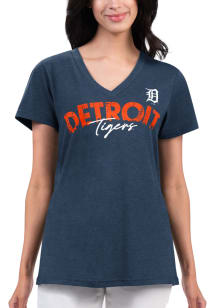 Detroit Tigers Womens Navy Blue Key Move Short Sleeve T-Shirt