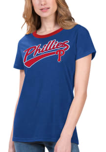 Philadelphia Phillies Womens Blue Racer Short Sleeve T-Shirt