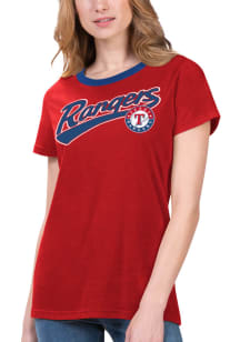 Texas Rangers Womens Red Racer Short Sleeve T-Shirt