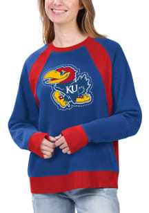 Kansas Jayhawks Womens Blue Game Plan Crew Sweatshirt