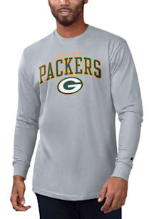 Starter Green Bay Packers Grey Arch Name Mascot Long Sleeve T Shirt
