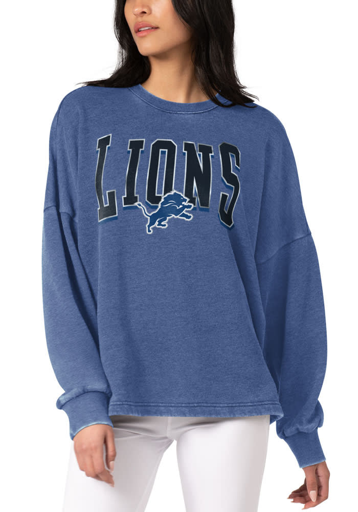 Detroit Lions Womens LIONSBLUE Burnout Long Sleeve Crew Sweatshirt