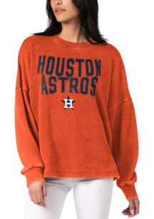 Houston Astros Womens Orange Burnout Crew Sweatshirt