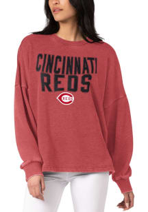 Cincinnati Reds Womens Red Burnout Crew Sweatshirt