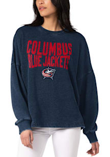 Columbus Blue Jackets Womens Navy Blue Burnout Crew Sweatshirt