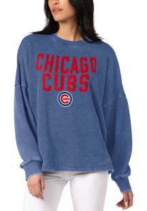 Chicago Cubs Womens Blue Burnout Crew Sweatshirt