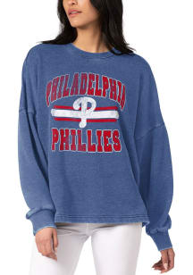 Philadelphia Phillies Womens Blue Burnout Crew Sweatshirt