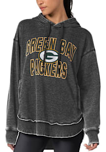 Green Bay Packers Womens Black Burnout Hooded Sweatshirt