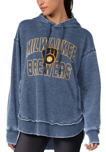 Milwaukee Brewers Womens Navy Blue Burnout Hooded Sweatshirt