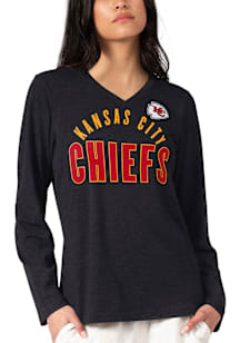 Kansas City Chiefs Womens Black Distressed LS Tee