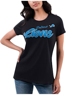 Detroit Lions Womens Black Foil Short Sleeve T-Shirt