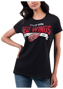 Detroit Red Wings Womens Black Distressed Short Sleeve T-Shirt