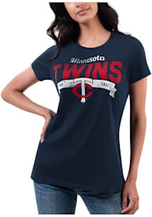 Minnesota Twins Womens Navy Blue Distressed Short Sleeve T-Shirt