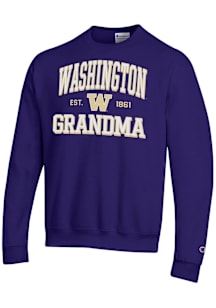 Champion Washington Huskies Mens Purple Est. Date Grandma Powerblend Long Sleeve Crew Sweatshirt