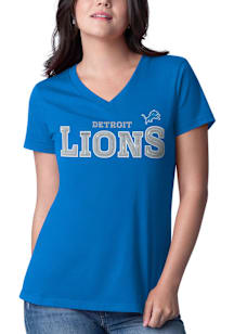 Detroit Lions Womens Blue Rhinestone Short Sleeve T-Shirt