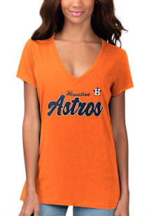 Houston Astros Womens Orange Foil Short Sleeve T-Shirt