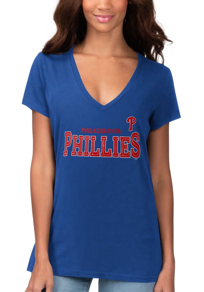 Philadelphia Phillies Womens ROYAL Rhinestone T-Shirt - 9436849