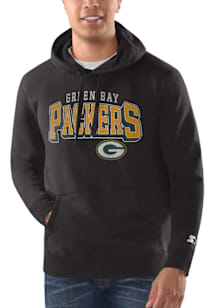 Starter Green Bay Packers Mens Black Stacked With Logo Drop Long Sleeve Hoodie