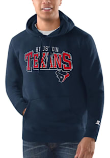 Starter Houston Texans Mens Navy Blue Stacked With Logo Drop Long Sleeve Hoodie