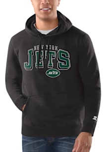 Starter New York Jets Mens Black Stacked With Logo Drop Long Sleeve Hoodie