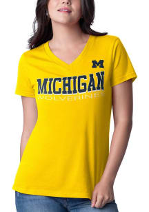 Michigan Wolverines Womens Yellow Strategy Short Sleeve T-Shirt