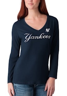 New York Yankees Womens Navy Blue Knit LS Tee