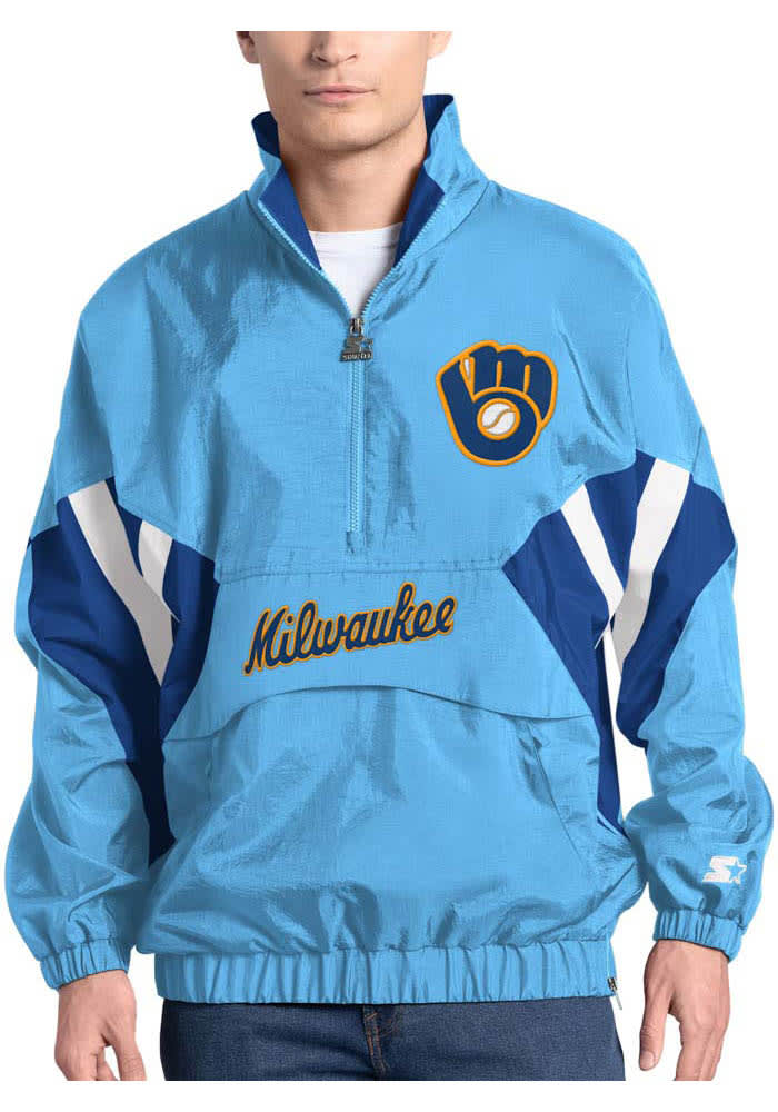 Starter Milwaukee Brewers Mens Chief LIGHT BLUE Pullover Jackets