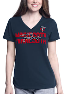 Minnesota Twins Womens Navy Blue Batter Up Short Sleeve T-Shirt
