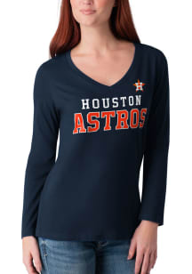 Houston Astros Womens Navy Blue Knit LS Tee