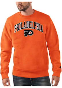 Starter Philadelphia Flyers Mens Orange Arch Name Long Sleeve Crew Sweatshirt