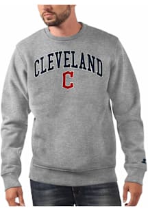 Starter Cleveland Guardians Mens Grey Arch Name Long Sleeve Crew Sweatshirt