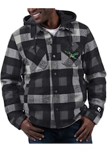 Philadelphia Eagles Mens Black Sherpa Lined Plaid Medium Weight Jacket