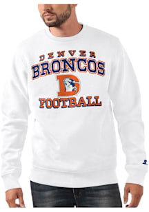 Starter Denver Broncos Mens White Retro Helmet Long Sleeve Crew Sweatshirt